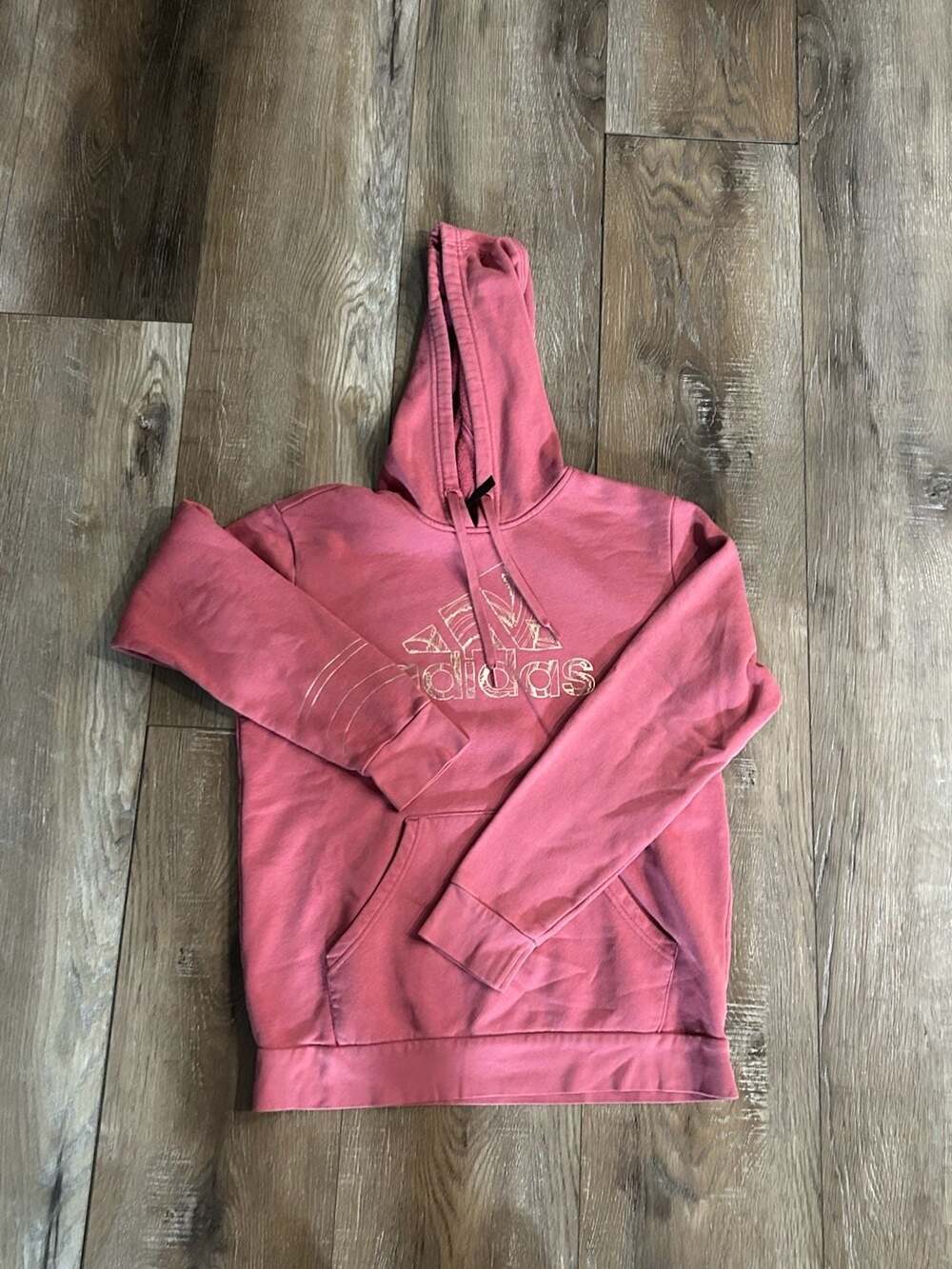 Adidas Hoodie Size M Pink Gold Logo Fleece Pullover